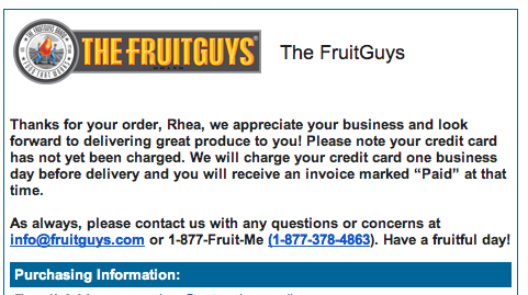 The FruitGuys Order Confirmation